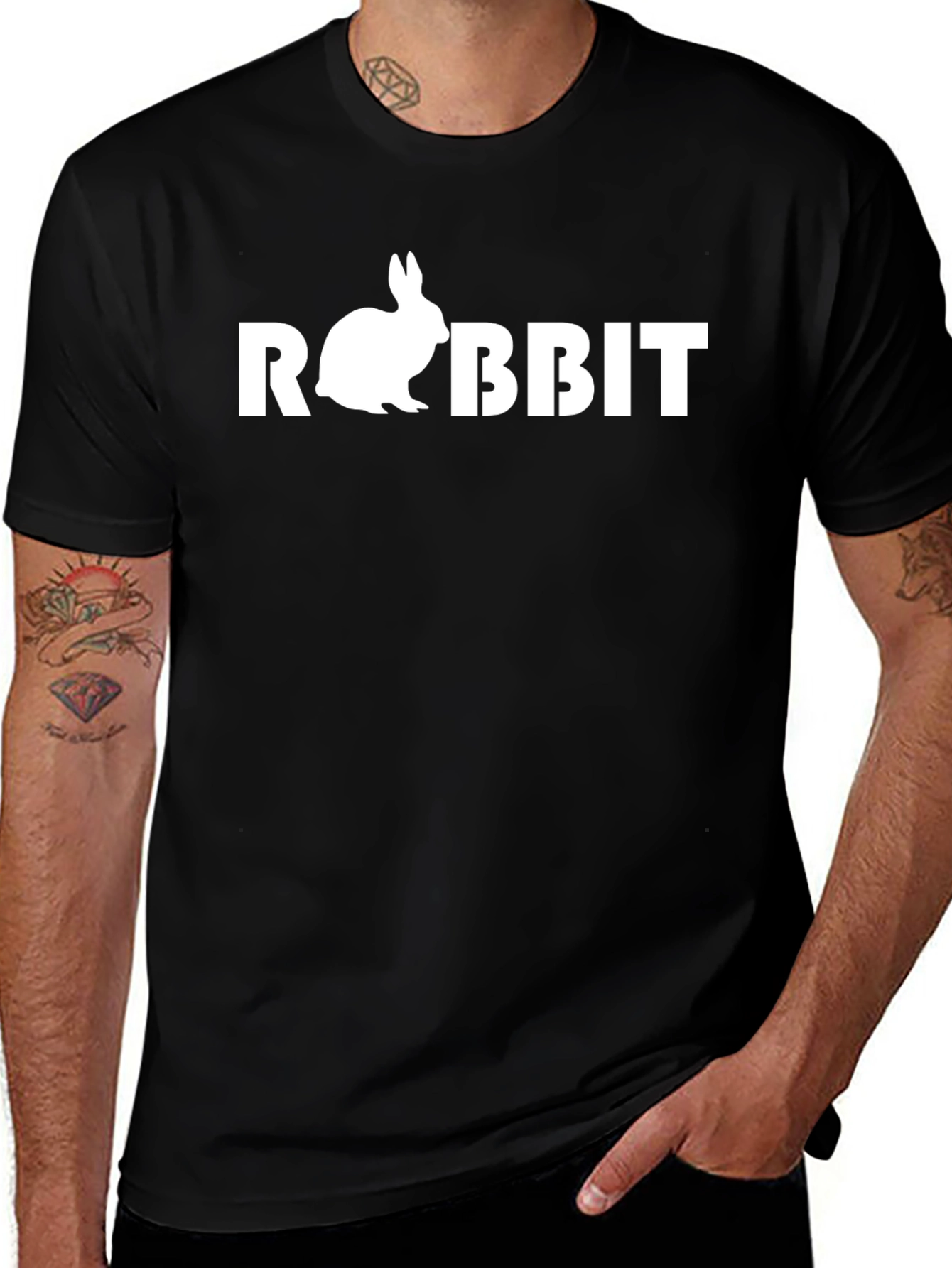 Rabbit Graphic Print Black T-Shirt