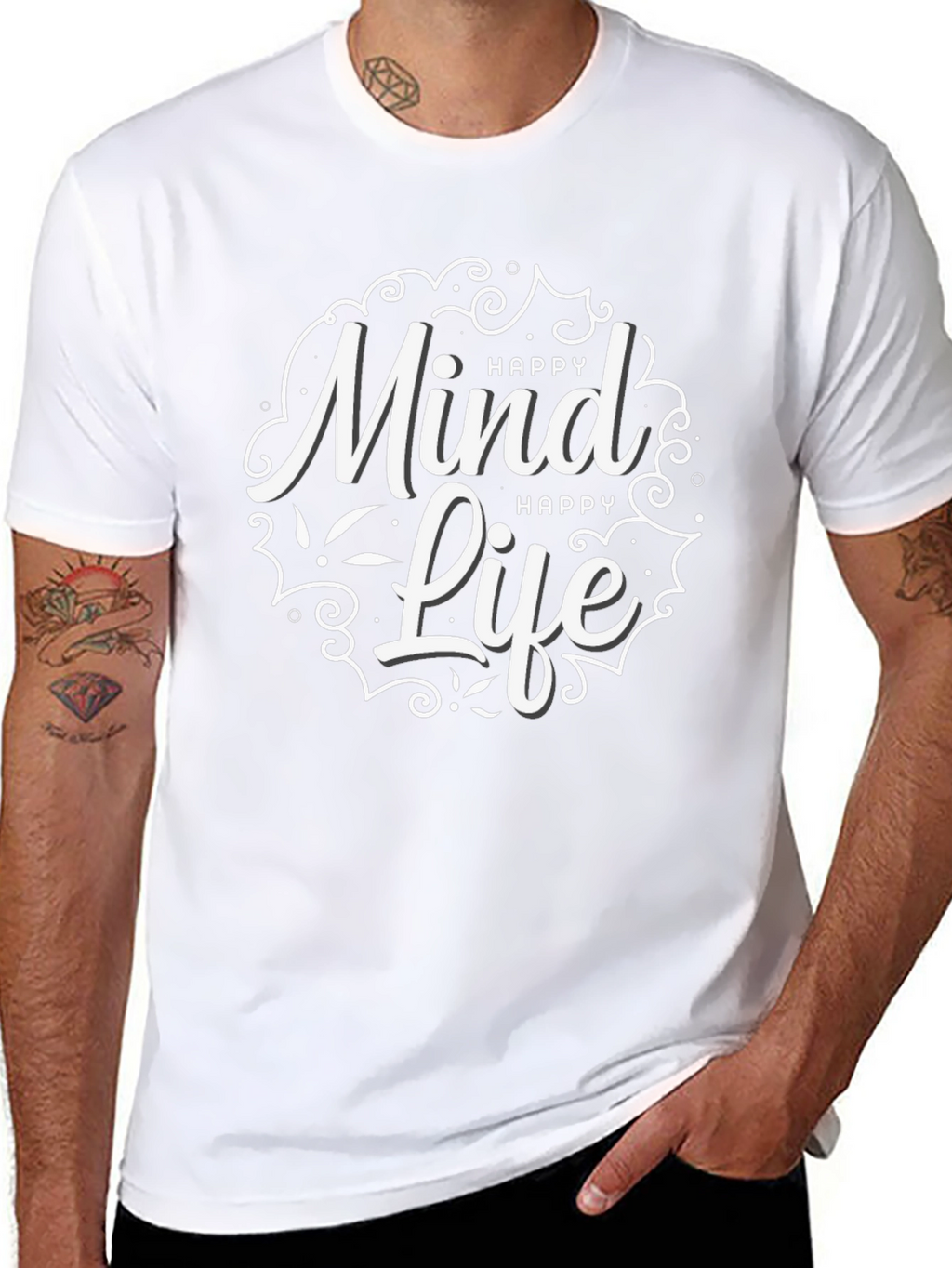 Happy Mind Happy Life Black Graphic T-Shirt
