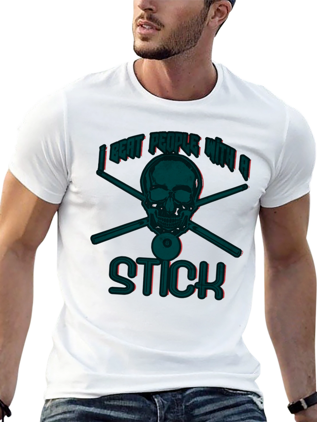 I Beat People With A Stick Funny Billiards T-Shirt