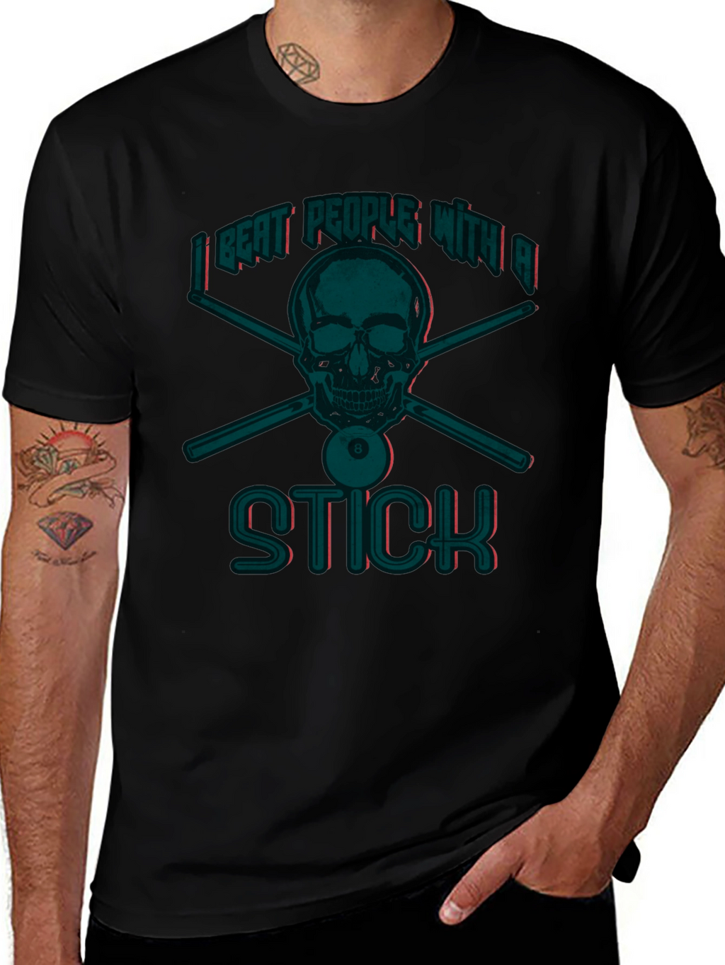 I Beat People With A Stick Funny Billiards T-Shirt