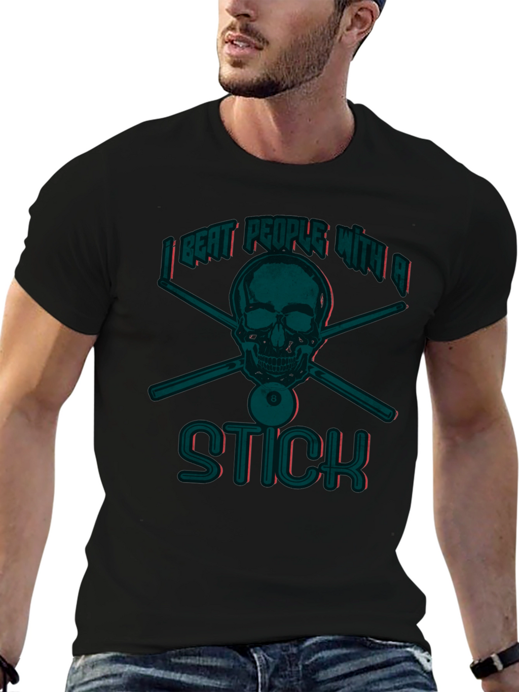 I Beat People With A Stick Funny Billiards T-Shirt