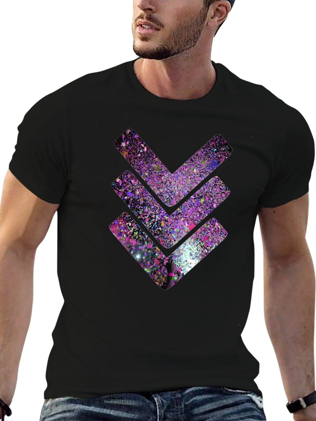 Cosmic Chevron Graphic Tee - Black Cotton T-Shirt