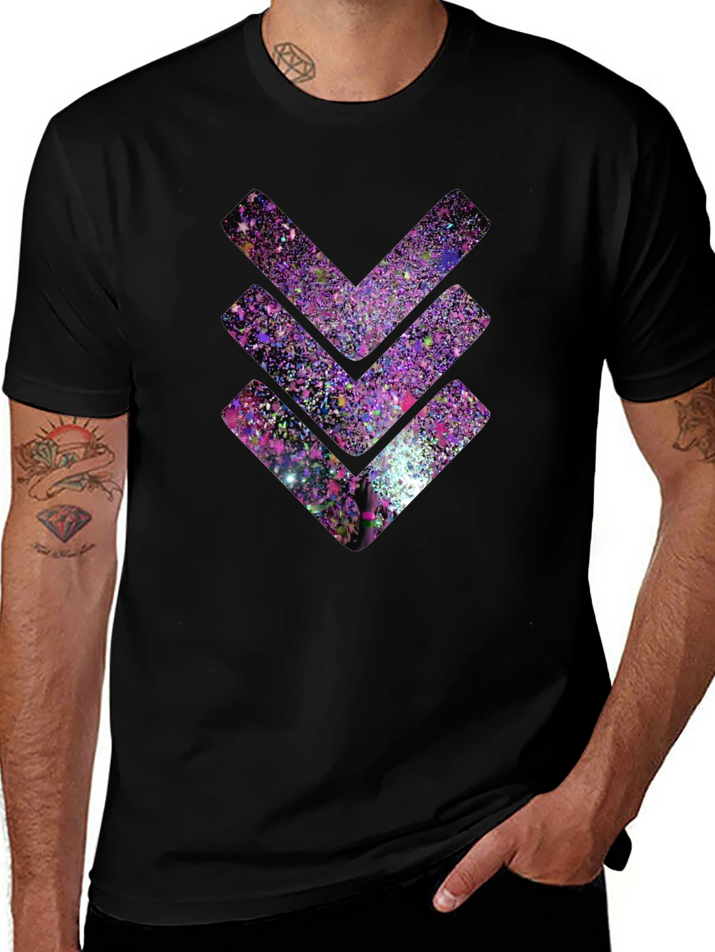 Cosmic Chevron Graphic Tee - Black Cotton T-Shirt