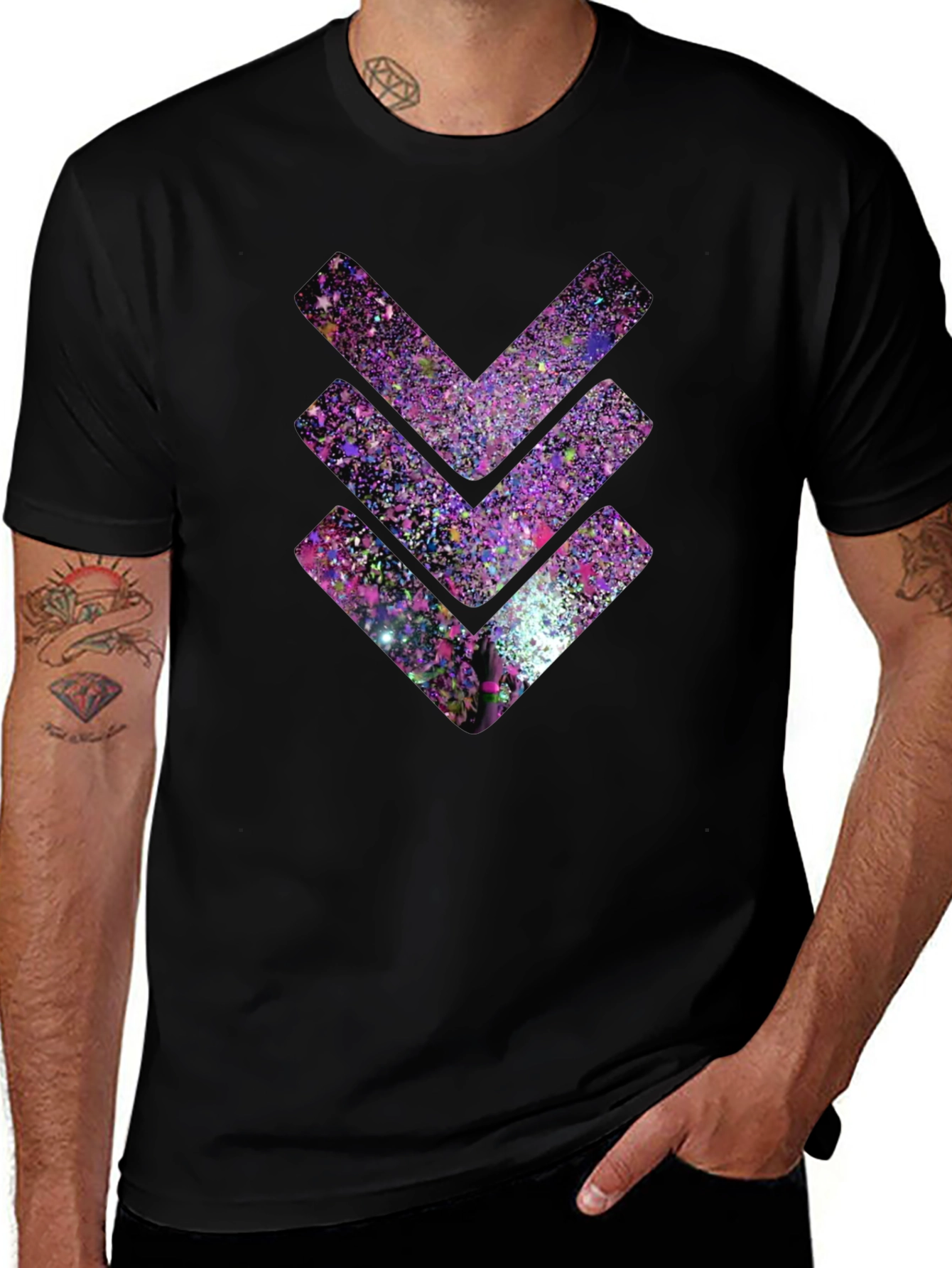 Cosmic Chevron Graphic Tee - Black Cotton T-Shirt