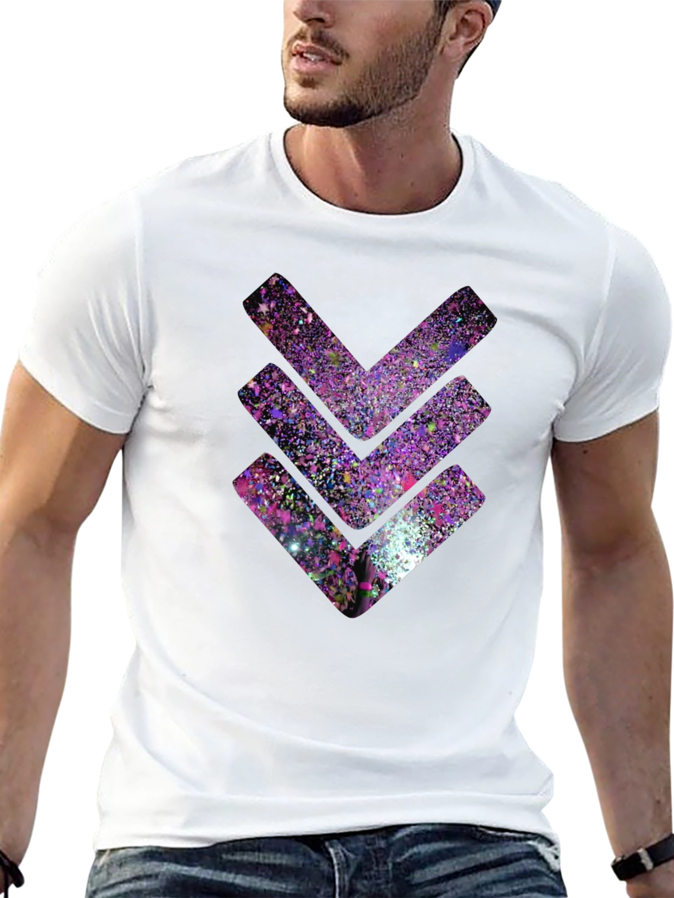 Cosmic Chevron Graphic Tee - Black Cotton T-Shirt