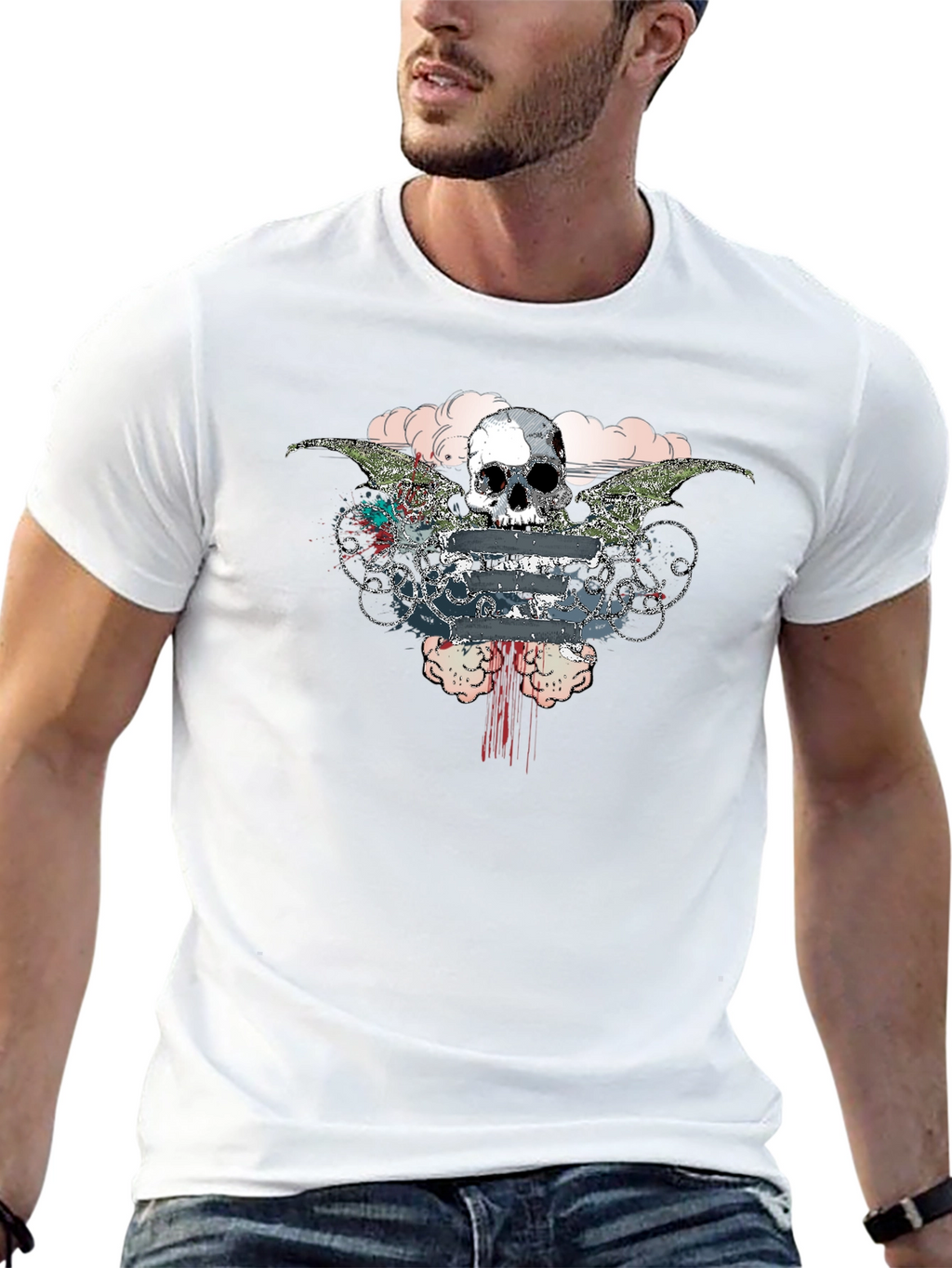 Skull & Wings Graphic Tee - Mens Black T-Shirt