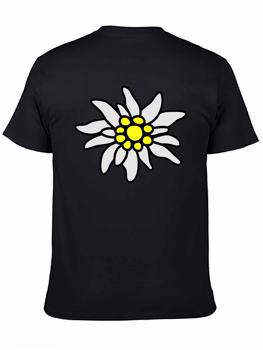 Edelweiss Flower Graphic Tee - Black Cotton T-Shirt