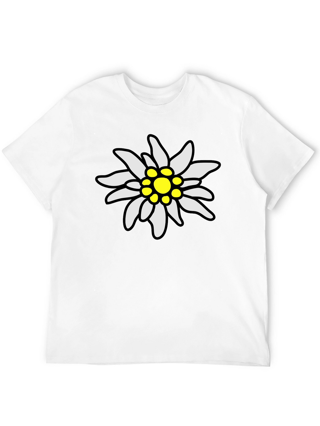 Edelweiss Flower Graphic Tee - Black Cotton T-Shirt