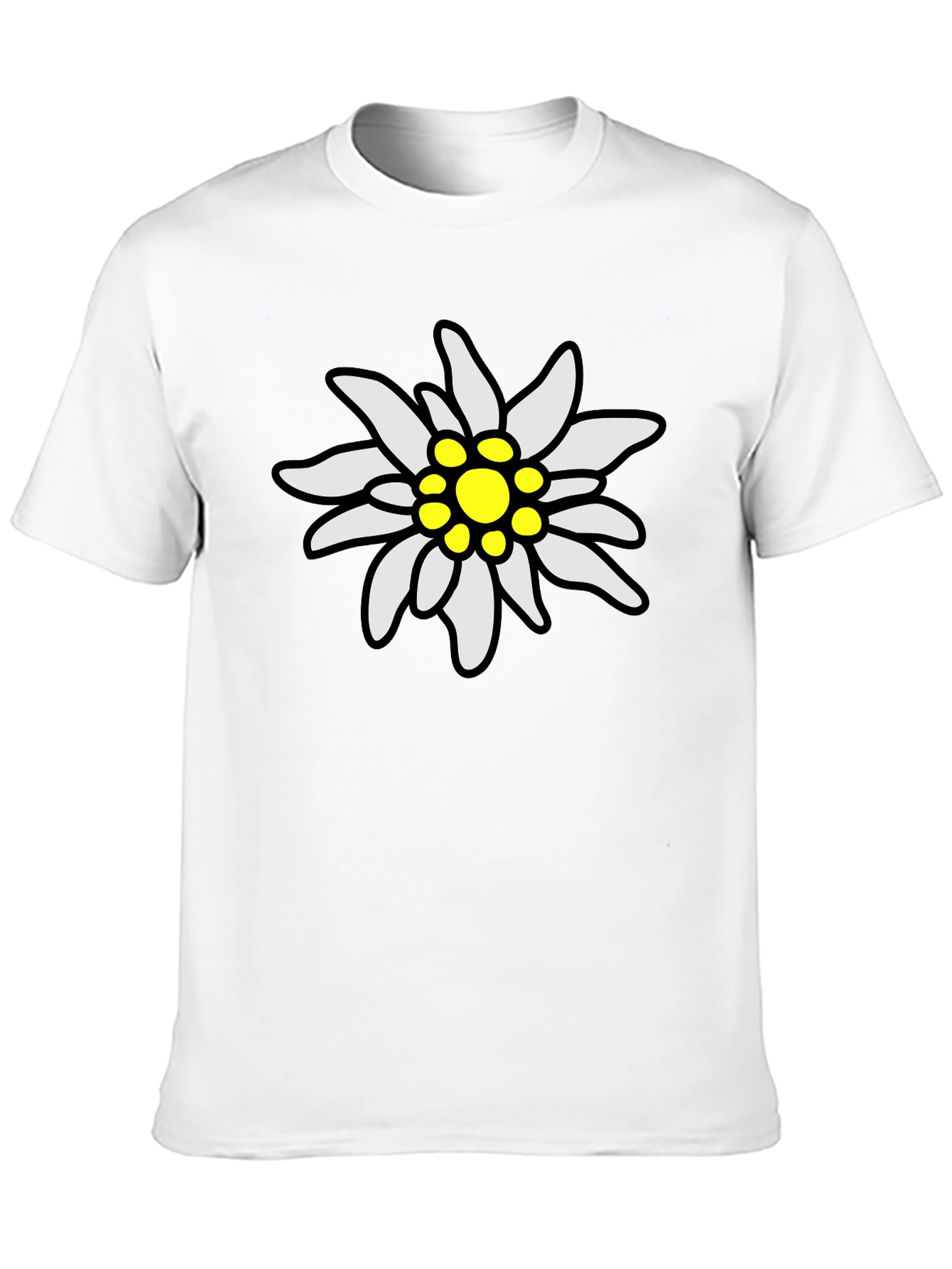 Edelweiss Flower Graphic Tee - Black Cotton T-Shirt