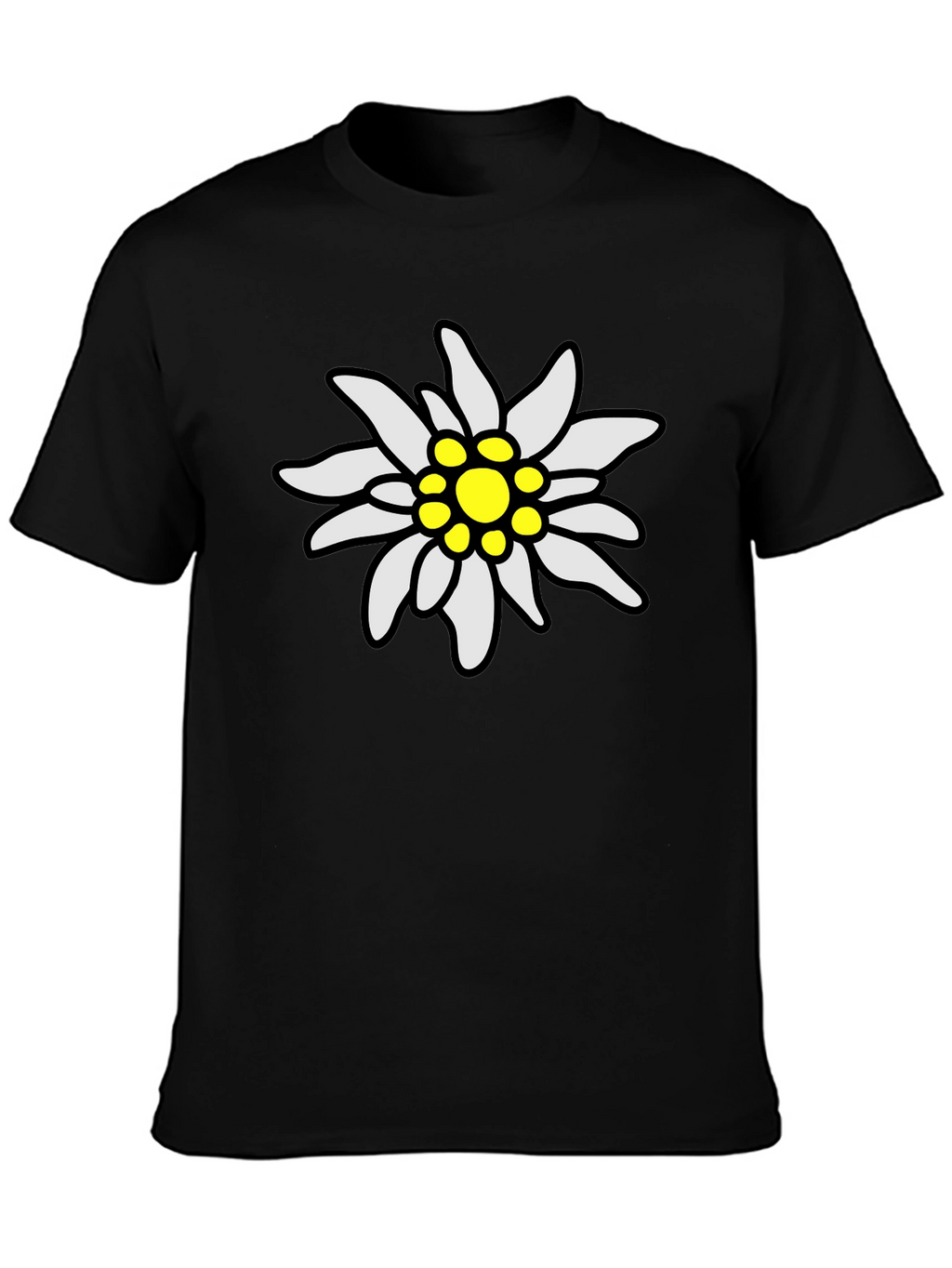 Edelweiss Flower Graphic Tee - Black Cotton T-Shirt