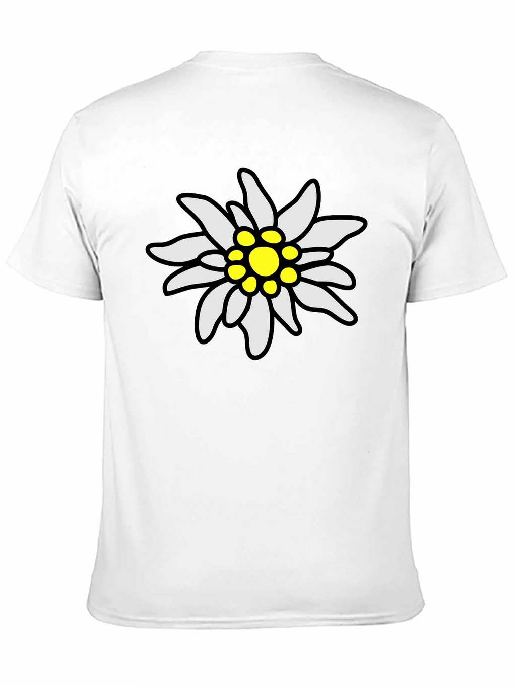 Edelweiss Flower Graphic Tee - Black Cotton T-Shirt