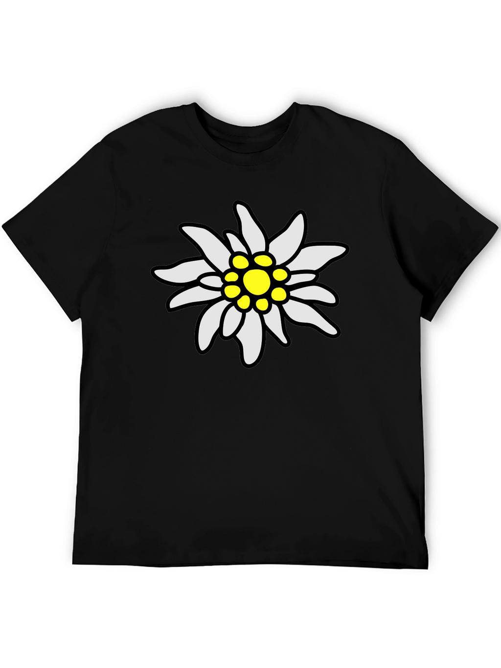Edelweiss Flower Graphic Tee - Black Cotton T-Shirt