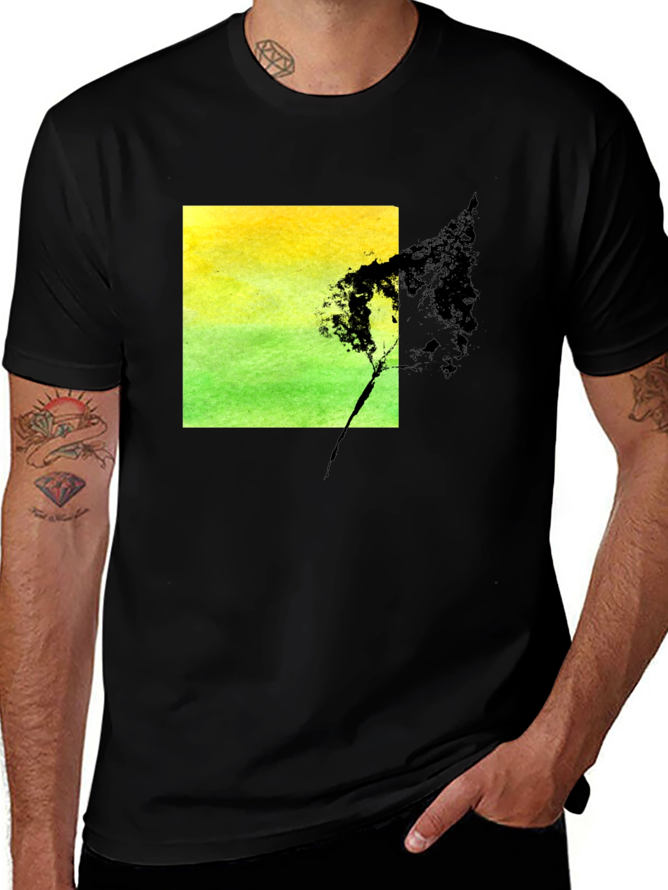 Nature Square Graphic Black T-Shirt