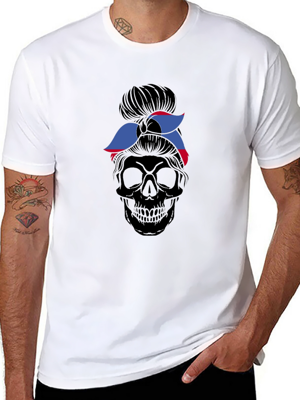 Skull Messy Bun T-Shirt: Edgy Graphic Tee