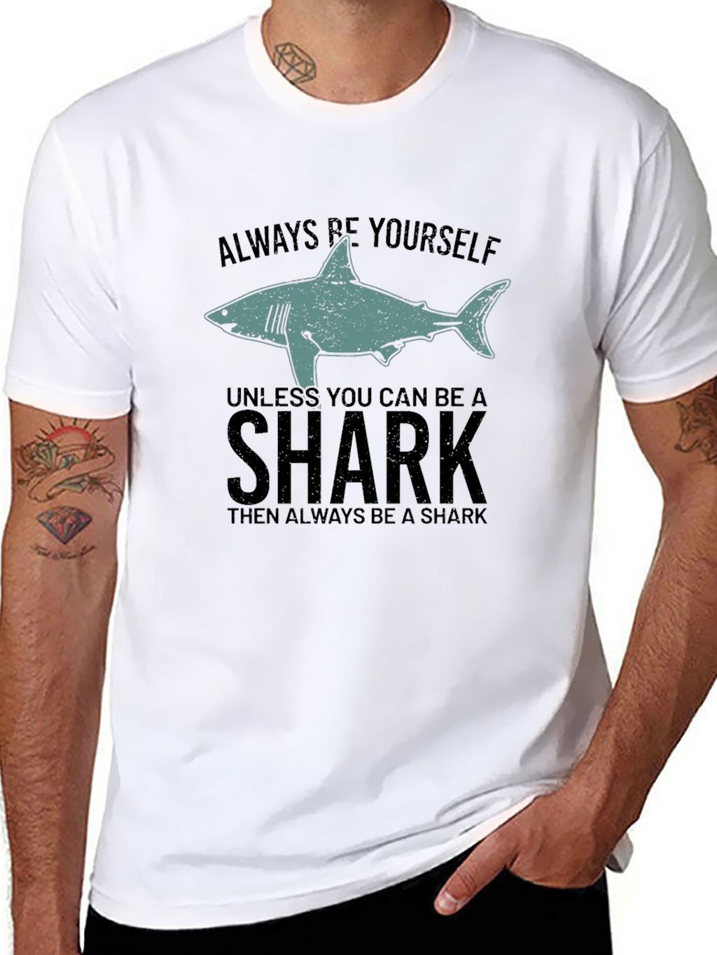 Always Be Yourself Shark Graphic Black T-Shirt