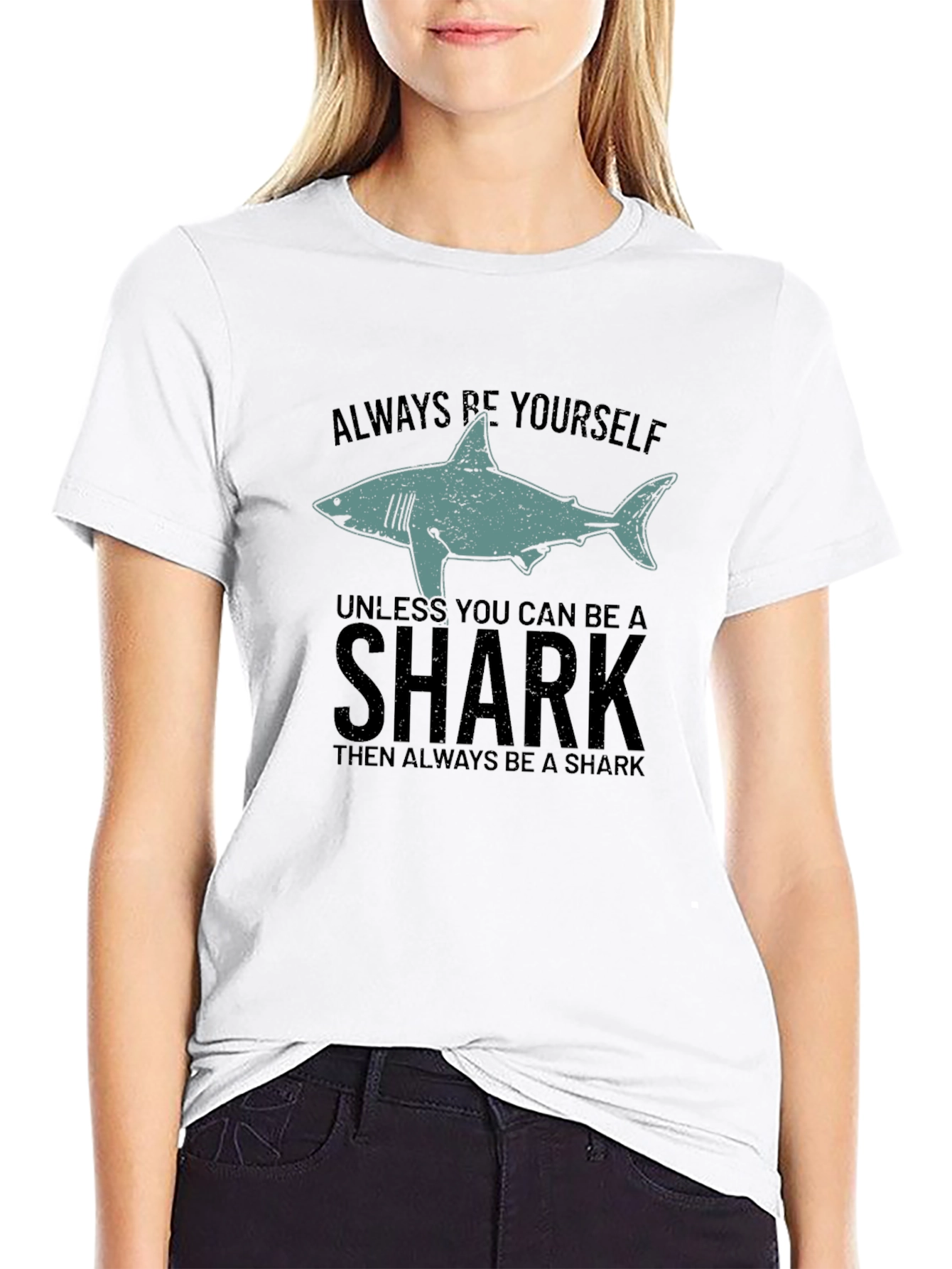 Always Be Yourself Shark Graphic Black T-Shirt