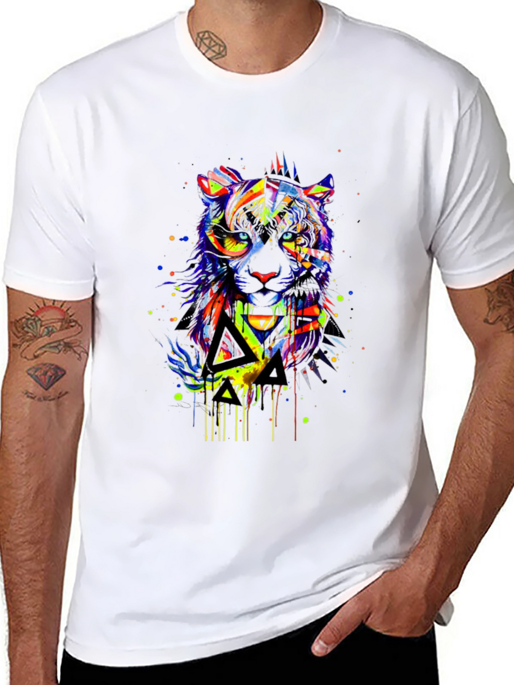 Vibrant Abstract Tiger Graphic Black T-Shirt
