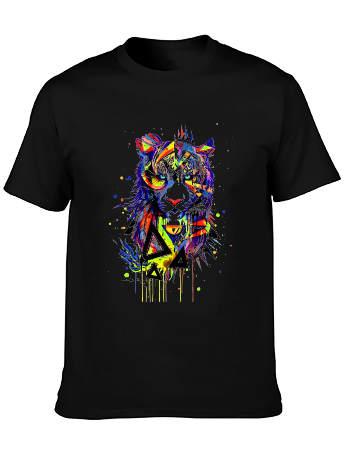 Vibrant Abstract Tiger Graphic Black T-Shirt