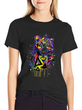 Vibrant Abstract Tiger Graphic Black T-Shirt