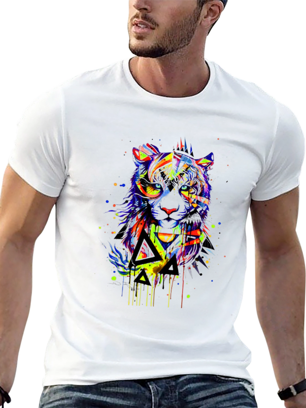 Vibrant Abstract Tiger Graphic Black T-Shirt