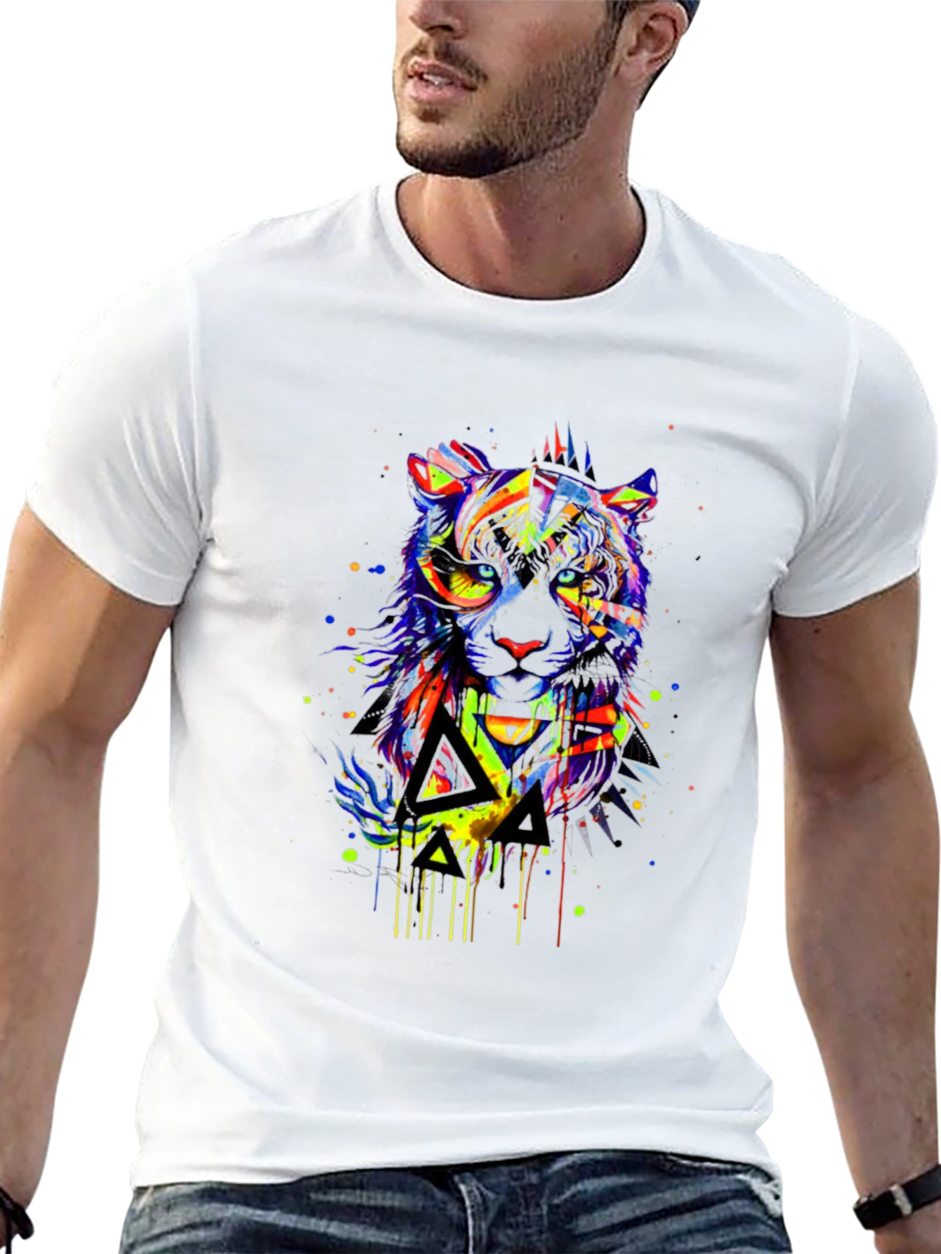 Vibrant Abstract Tiger Graphic Black T-Shirt