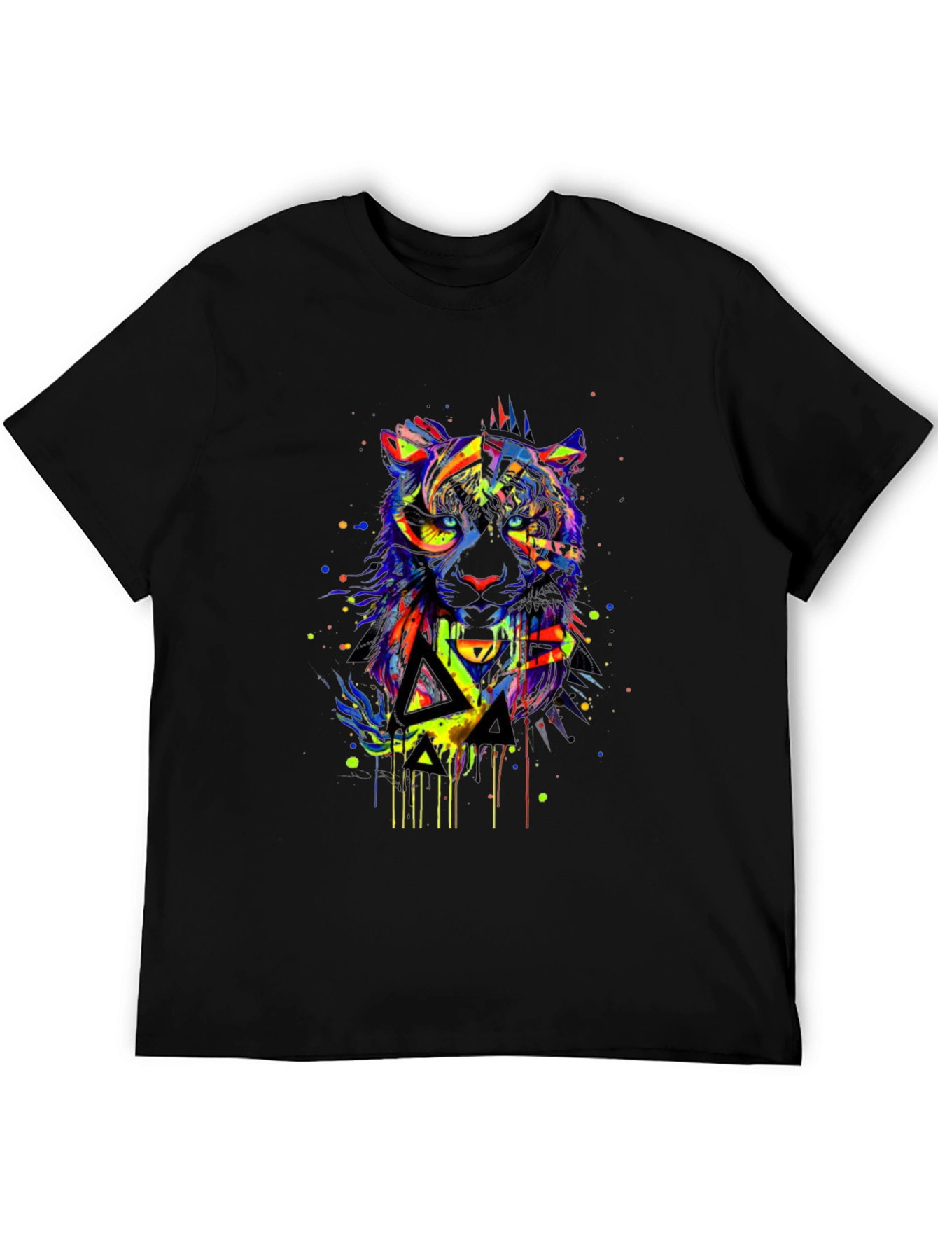 Vibrant Abstract Tiger Graphic Black T-Shirt