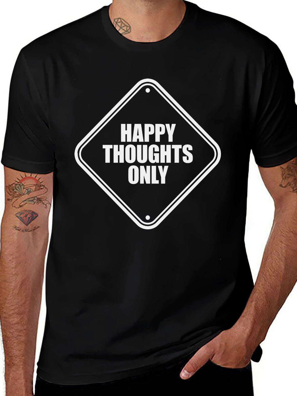 Happy Thoughts Only Graphic Tee - Unisex Black T-Shirt