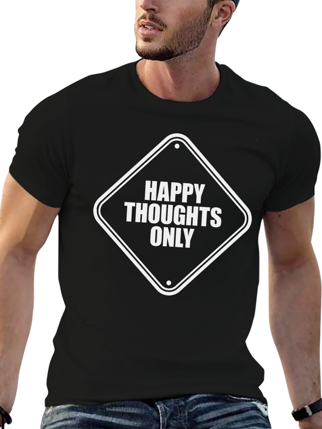 Happy Thoughts Only Graphic Tee - Unisex Black T-Shirt