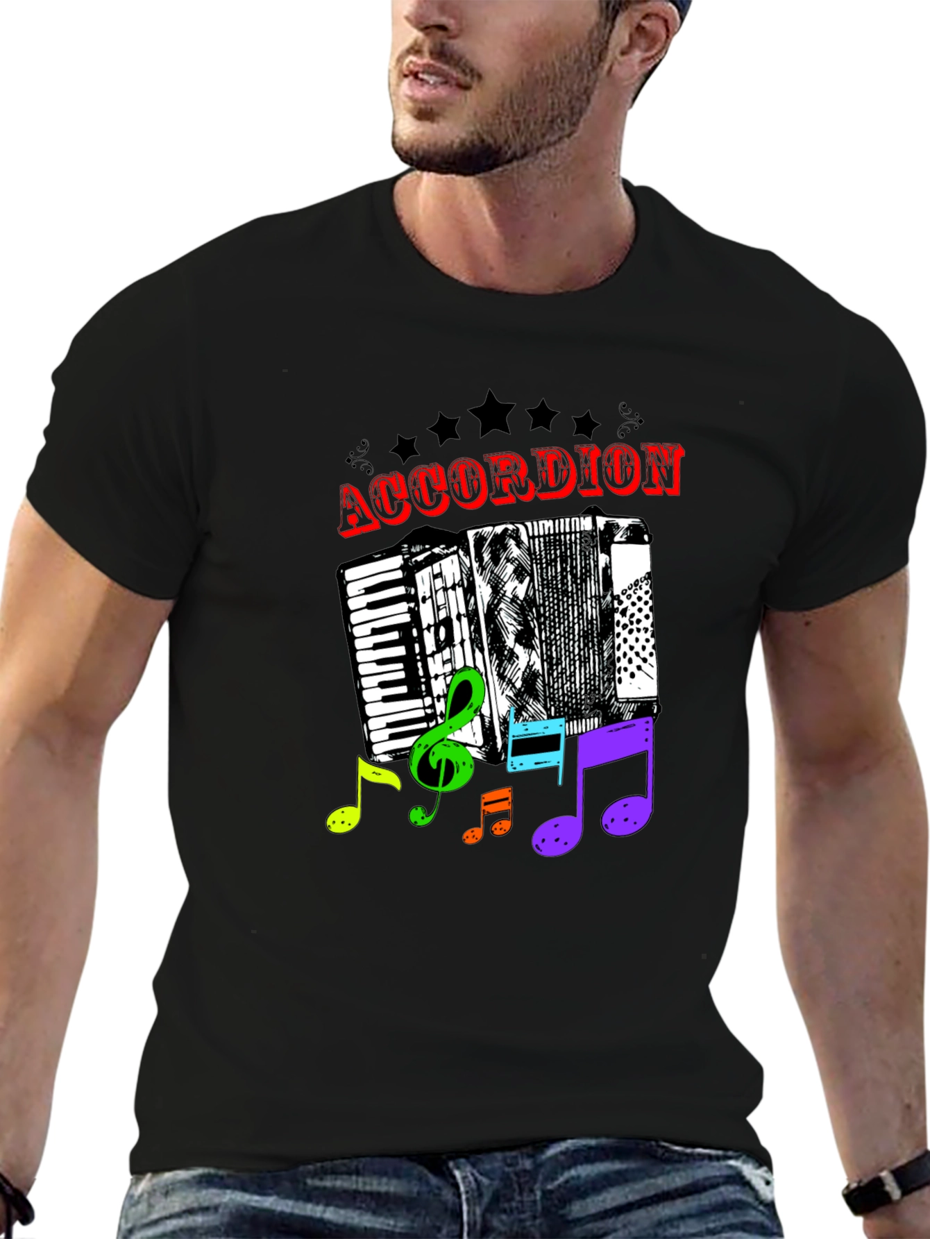 Accordion & Music Notes Graphic T-Shirt - Unisex