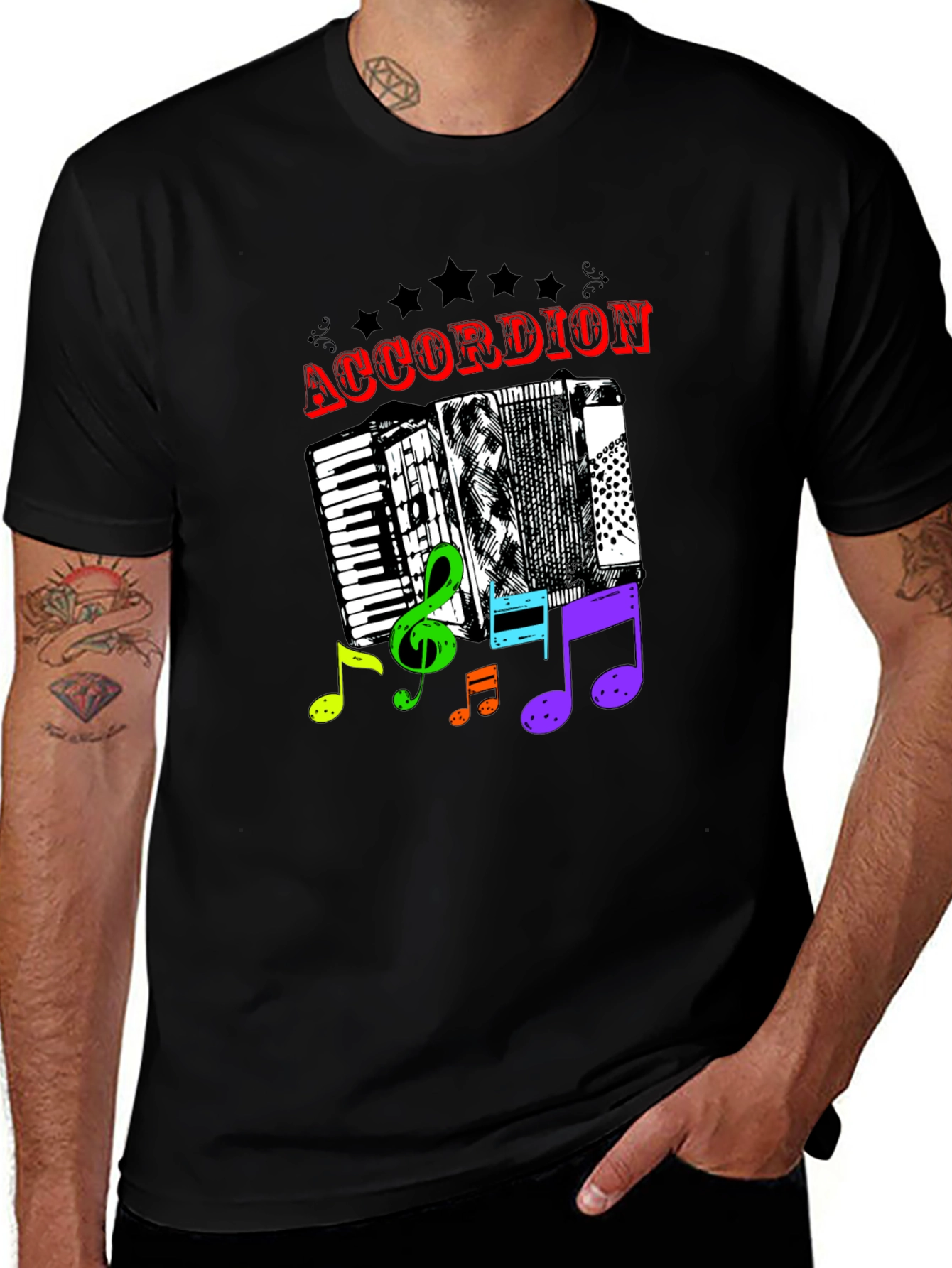 Accordion & Music Notes Graphic T-Shirt - Unisex