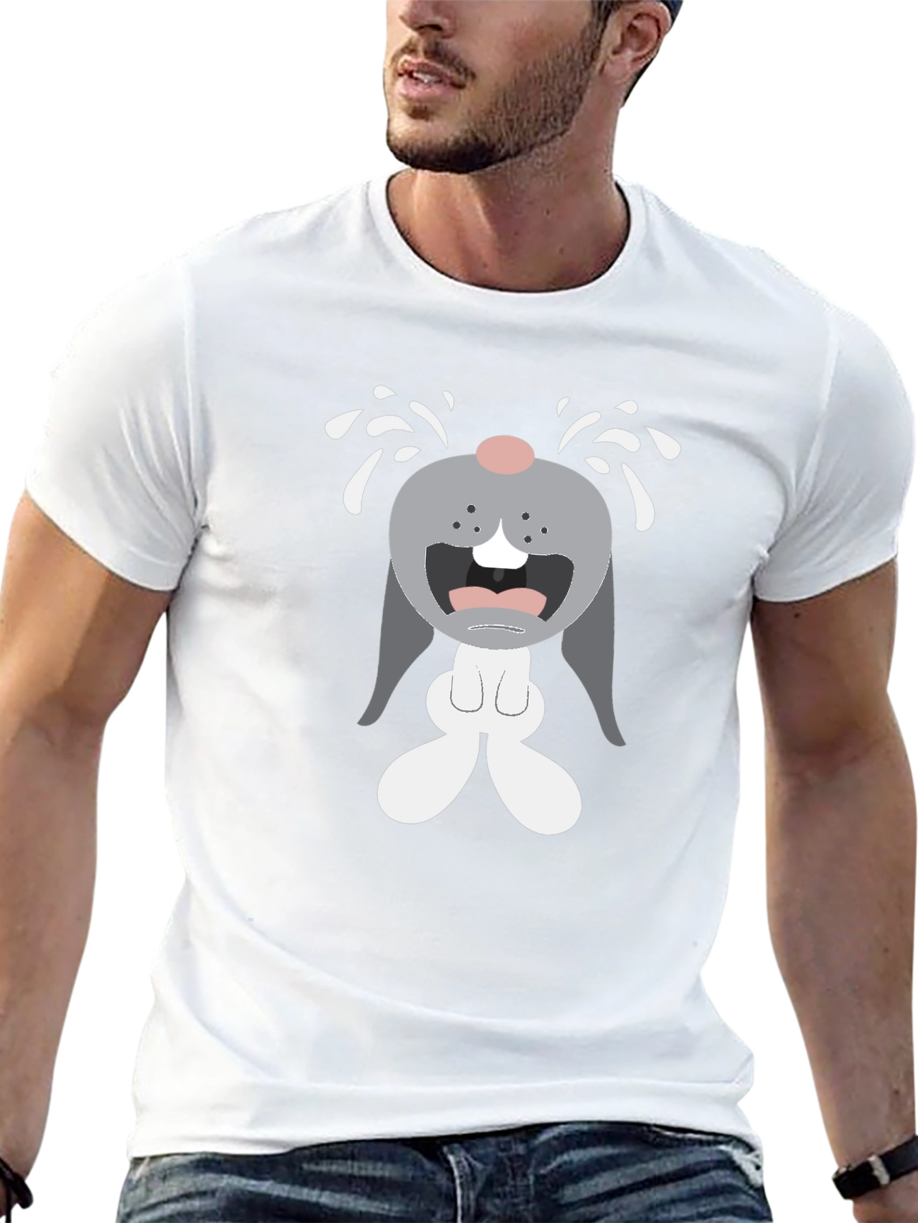 Crying Cartoon Bunny Graphic T-Shirt