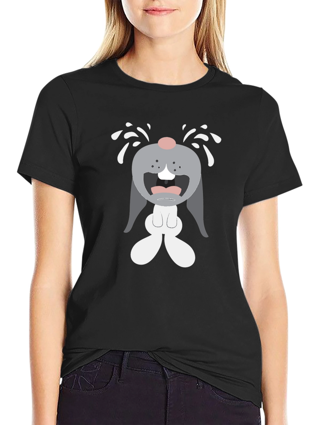 Crying Cartoon Bunny Graphic T-Shirt