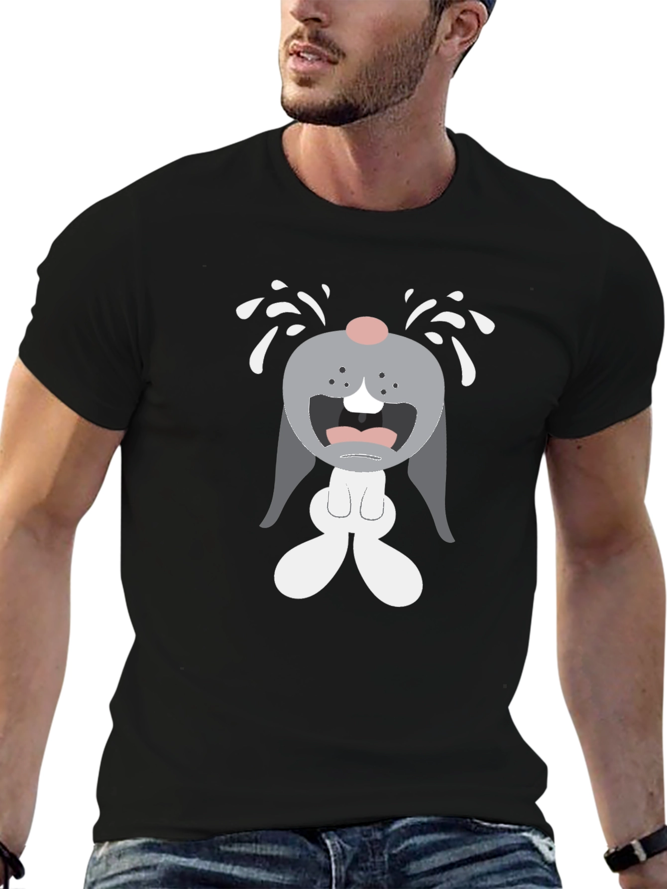 Crying Cartoon Bunny Graphic T-Shirt