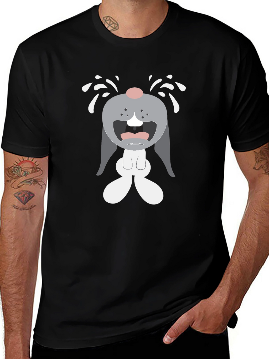 Crying Cartoon Bunny Graphic T-Shirt