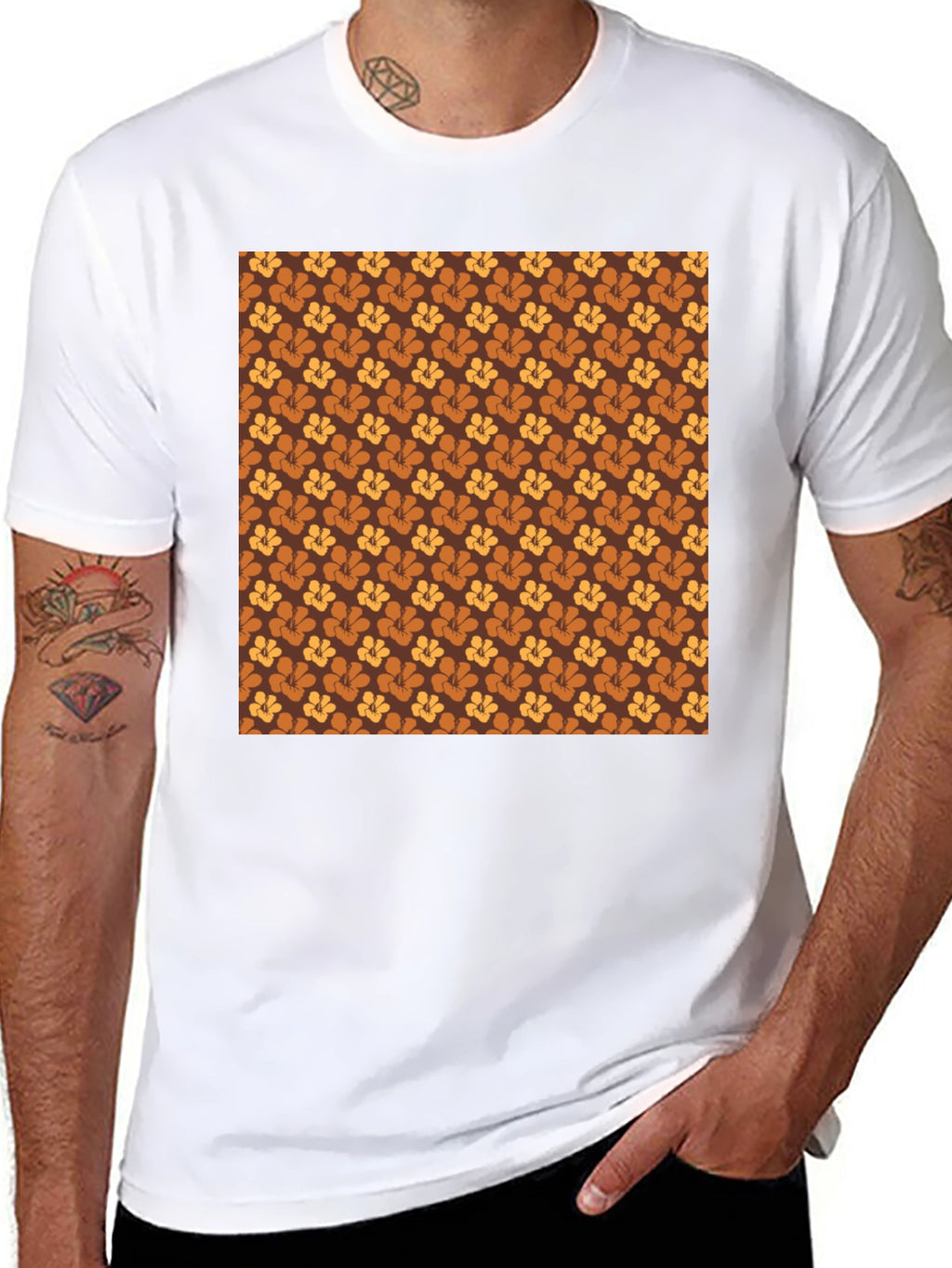 Retro Floral Pattern Black T-Shirt