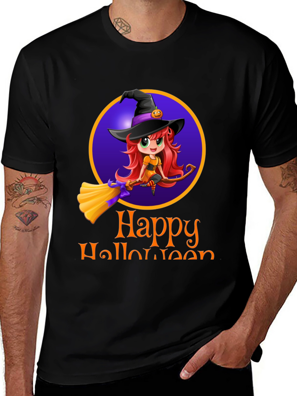 Happy Halloween Witch T-Shirt - Mens Black Tee