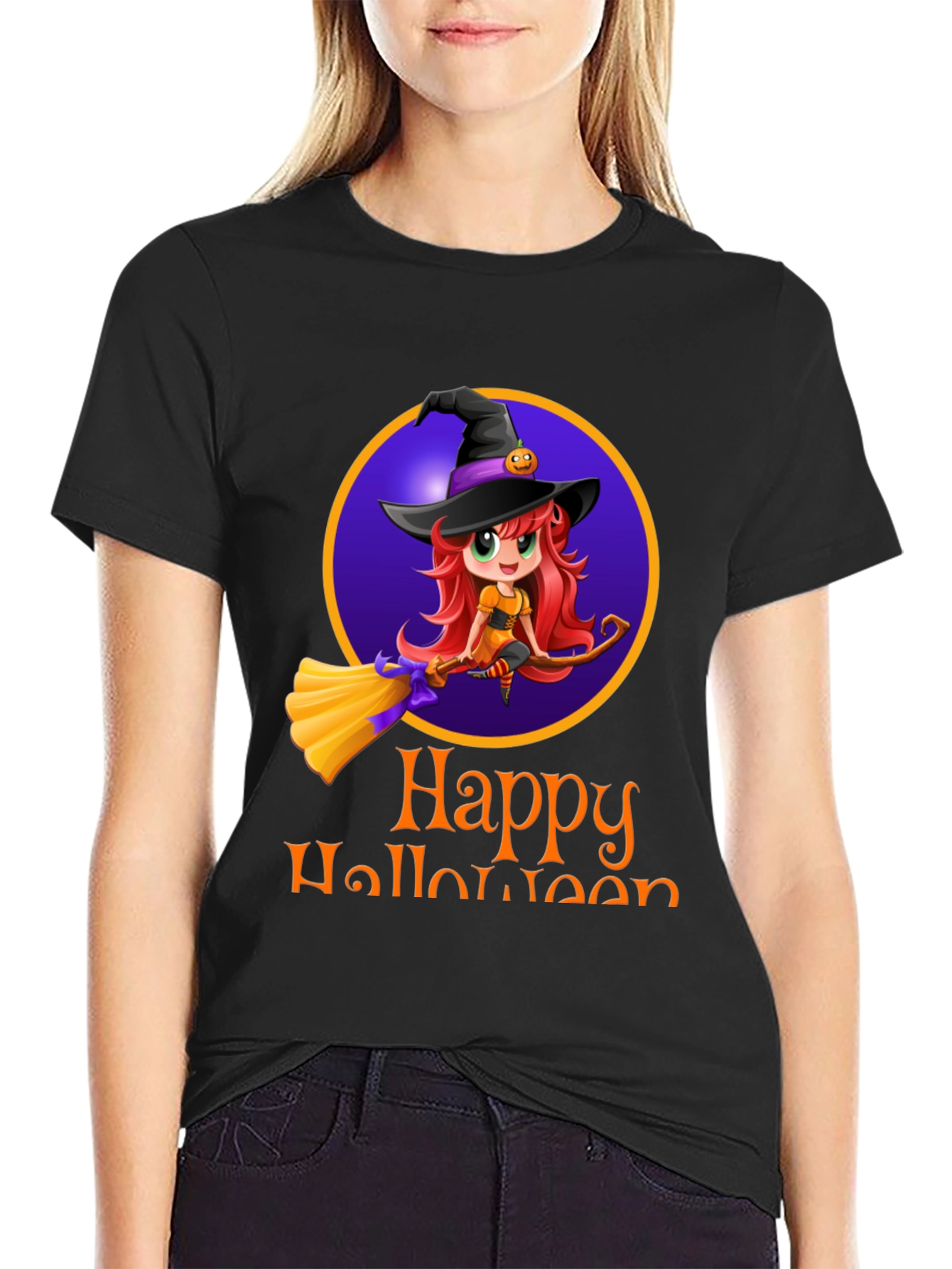 Happy Halloween Witch T-Shirt - Mens Black Tee