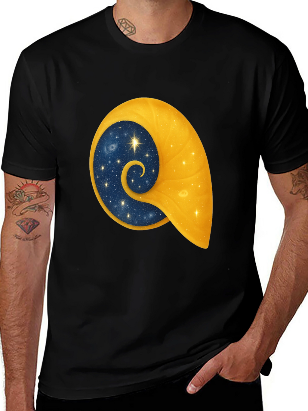 Celestial Shell Graphic Tee - Black Cotton