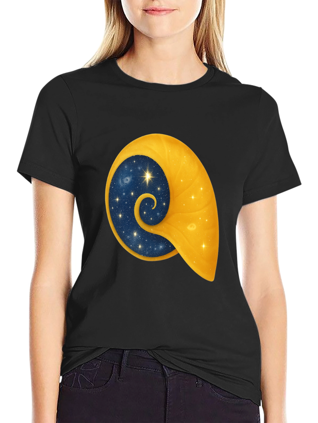 Celestial Shell Graphic Tee - Black Cotton