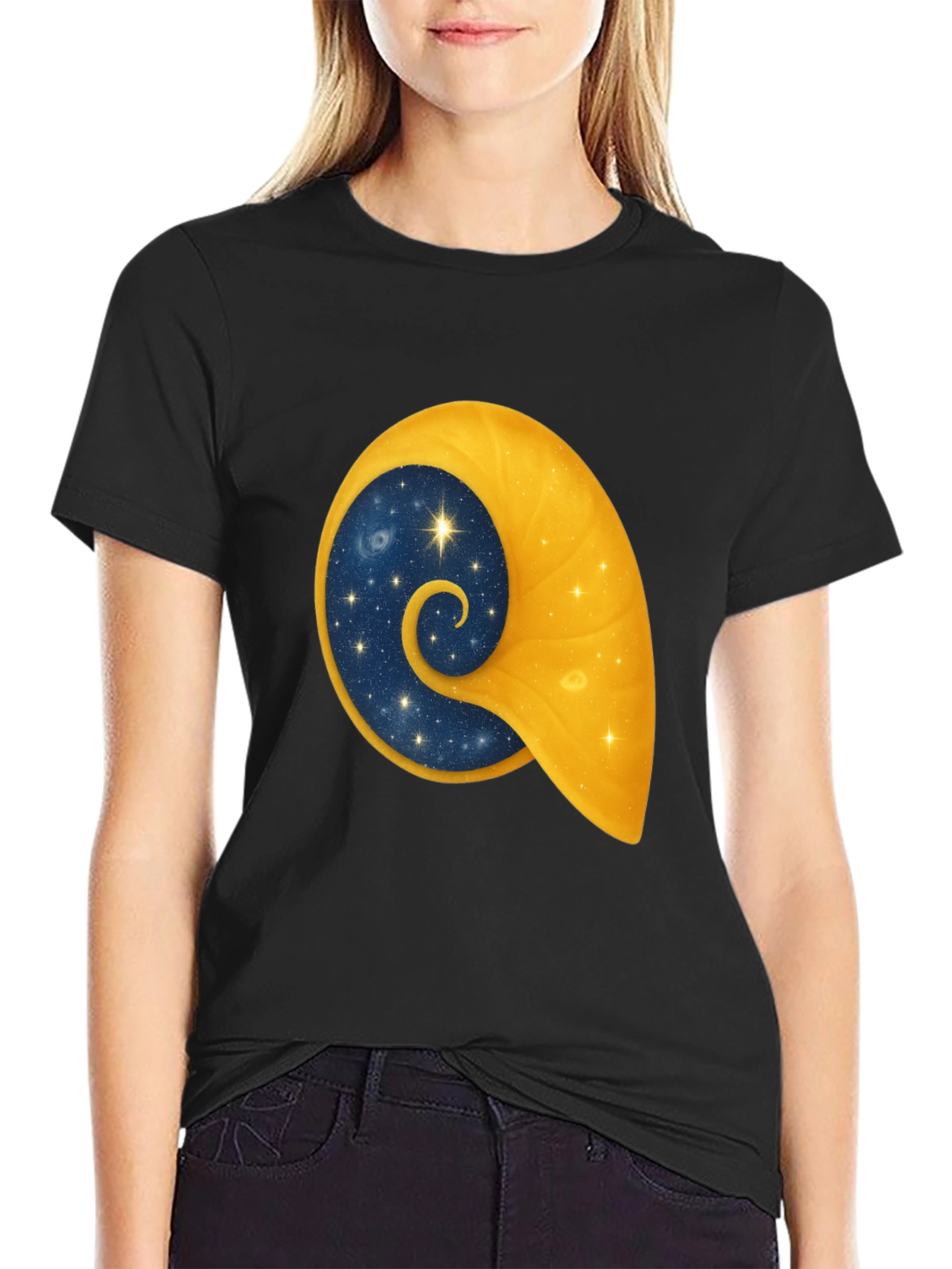Celestial Shell Graphic Tee - Black Cotton