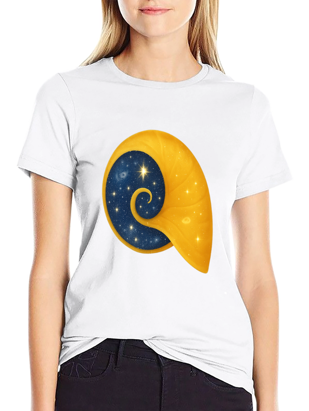 Celestial Shell Graphic Tee - Black Cotton