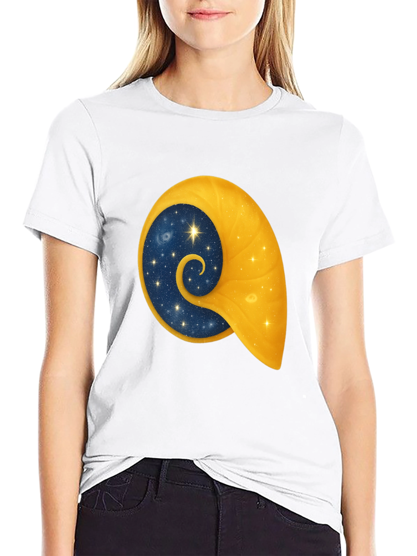 Celestial Shell Graphic Tee - Black Cotton