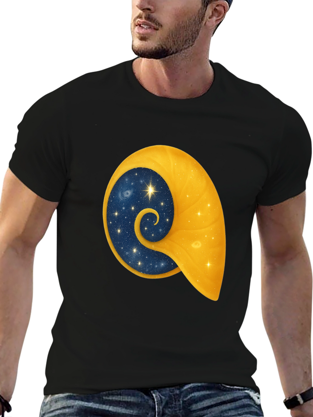 Celestial Shell Graphic Tee - Black Cotton