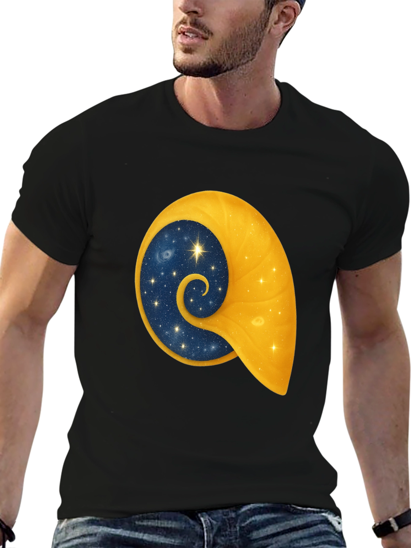 Celestial Shell Graphic Tee - Black Cotton