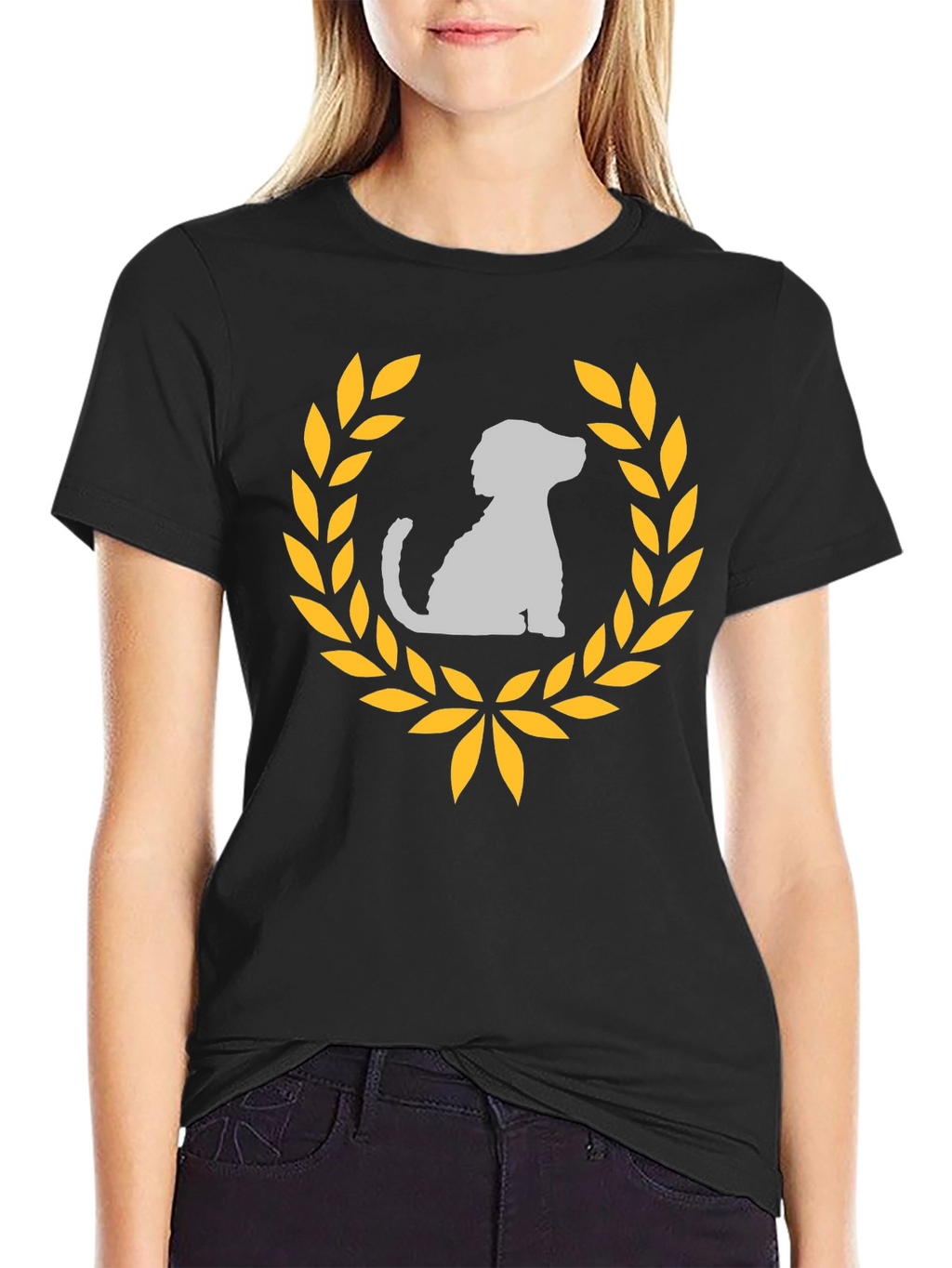 Dog Laurel Graphic Tee - Black Cotton T-Shirt