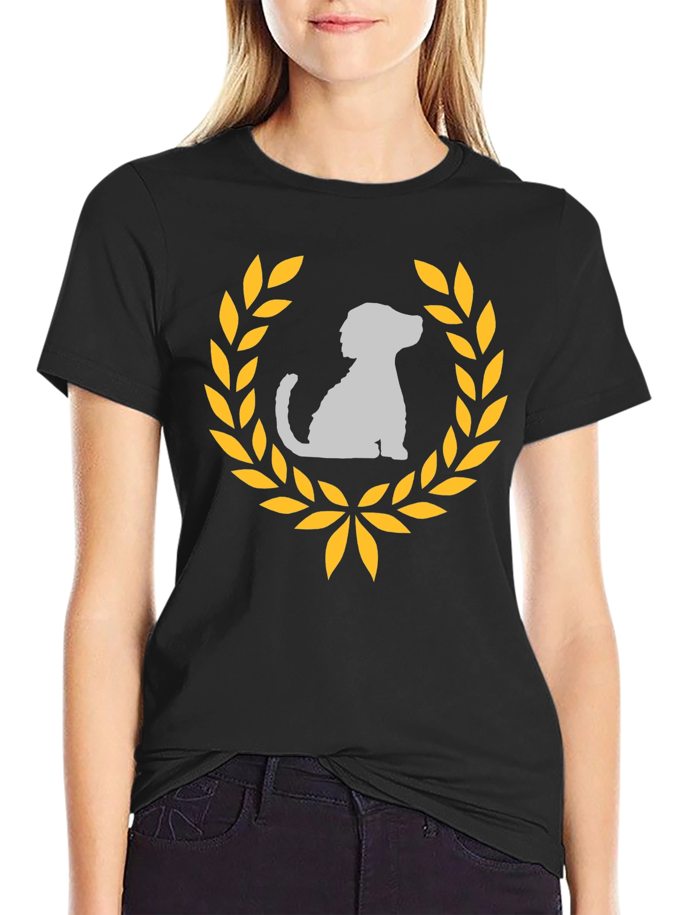Dog Laurel Graphic Tee - Black Cotton T-Shirt