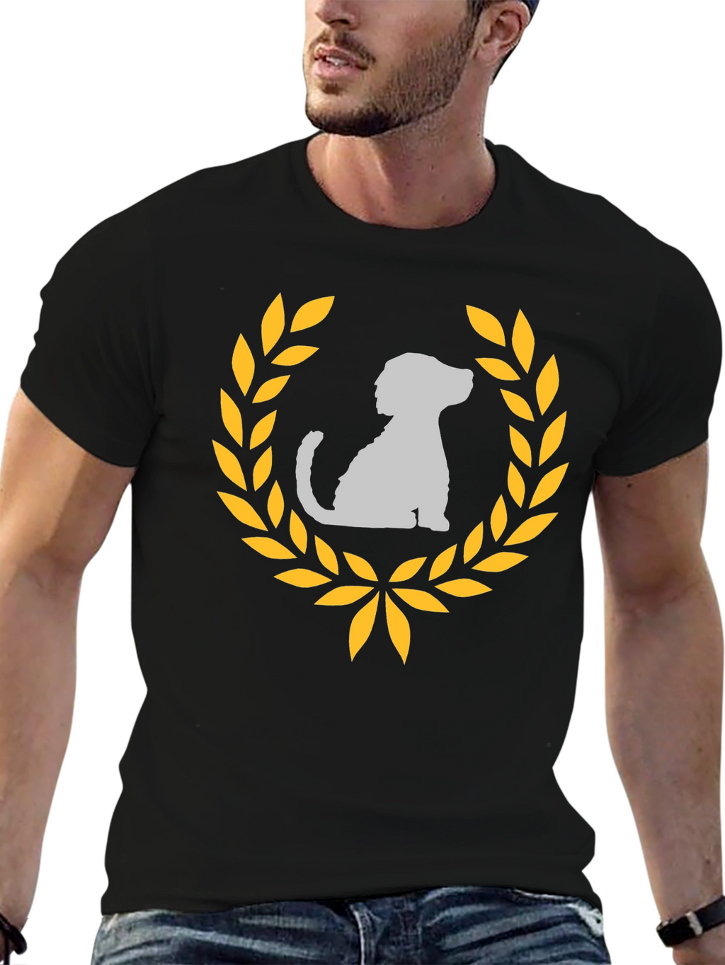 Dog Laurel Graphic Tee - Black Cotton T-Shirt