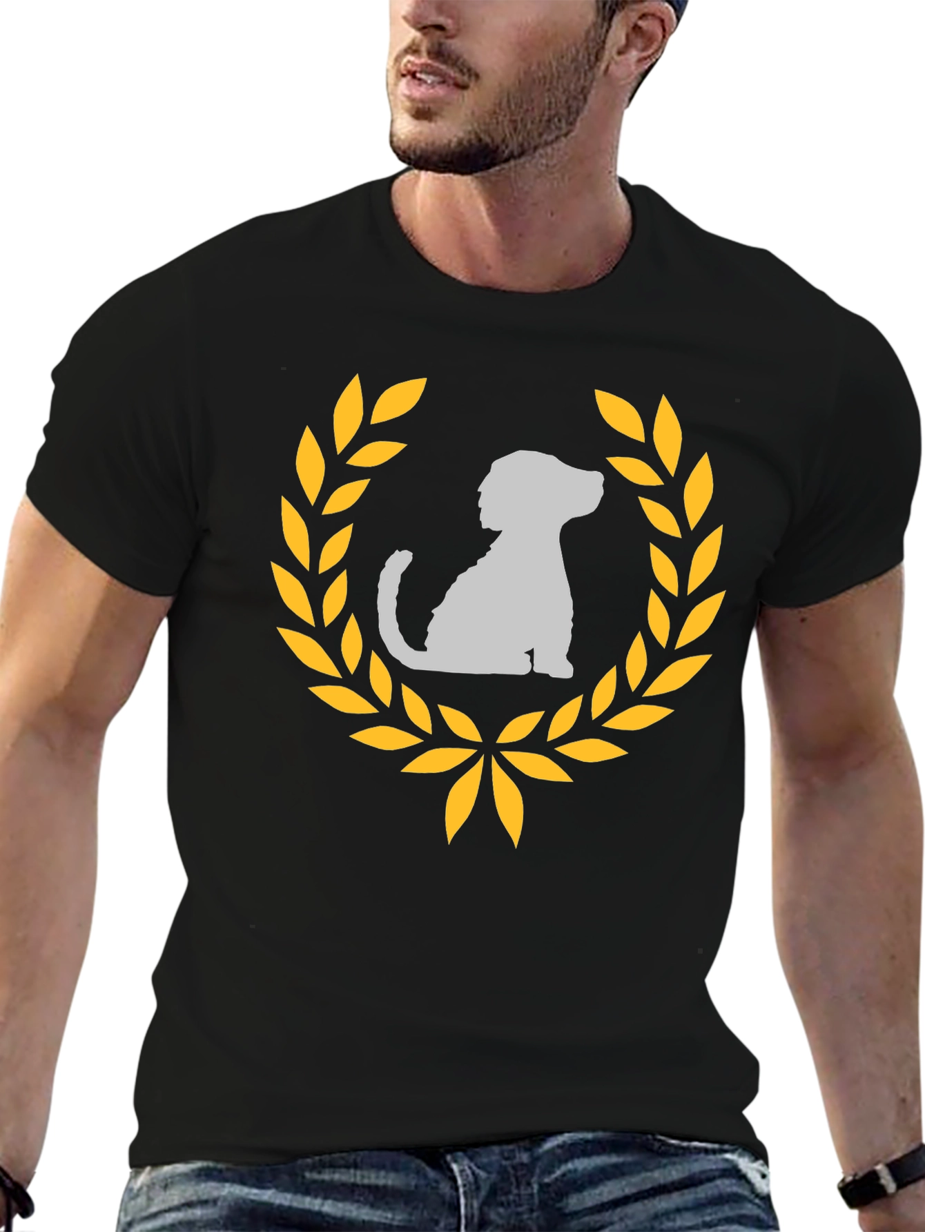 Dog Laurel Graphic Tee - Black Cotton T-Shirt