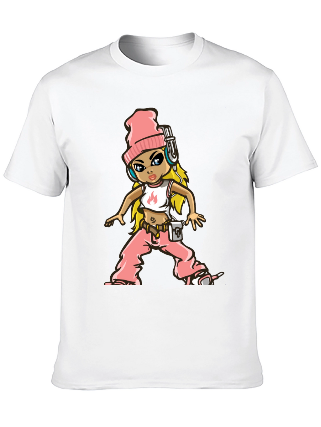 Cartoon DJ Girl Graphic T-Shirt