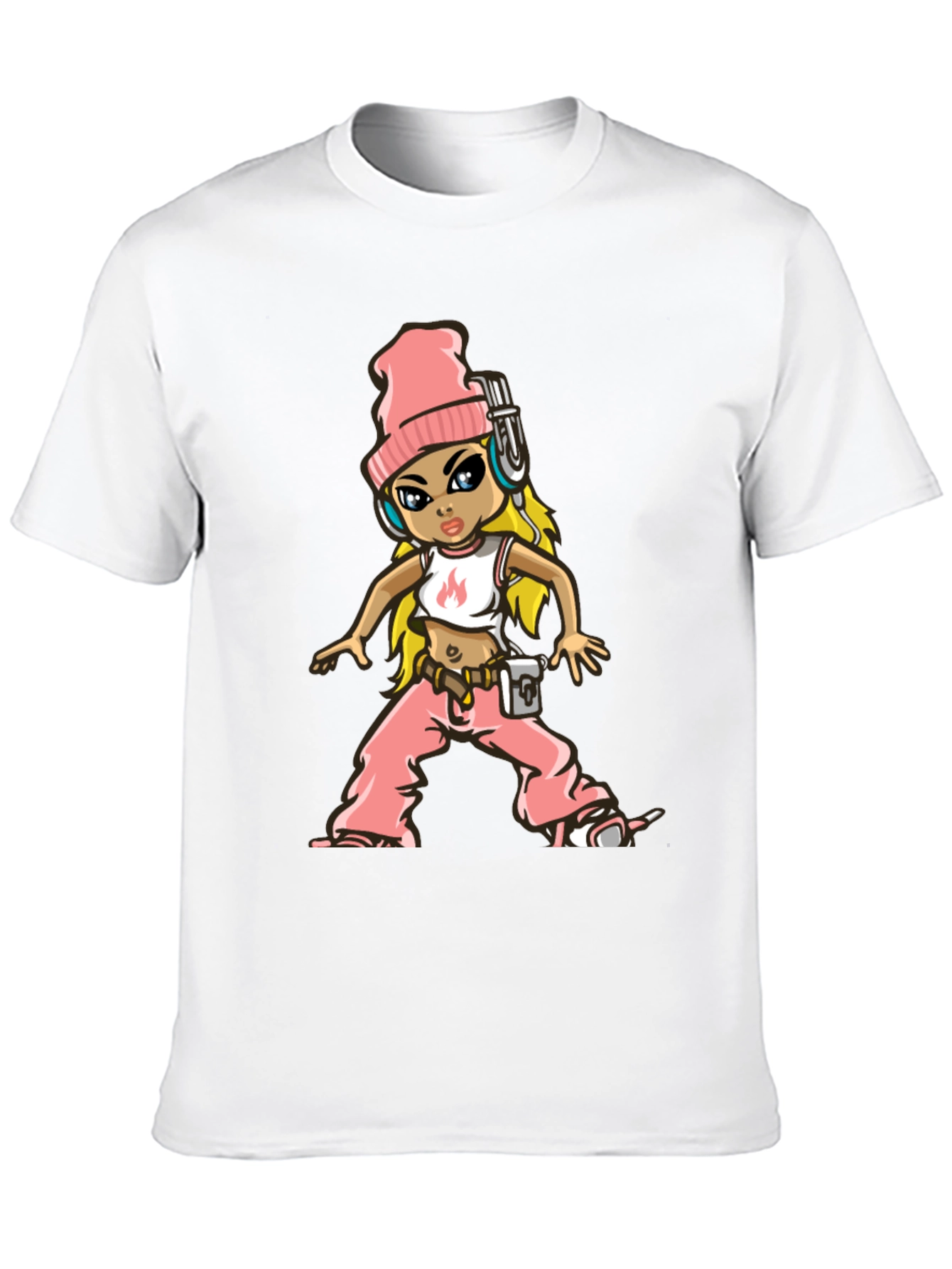 Cartoon DJ Girl Graphic T-Shirt